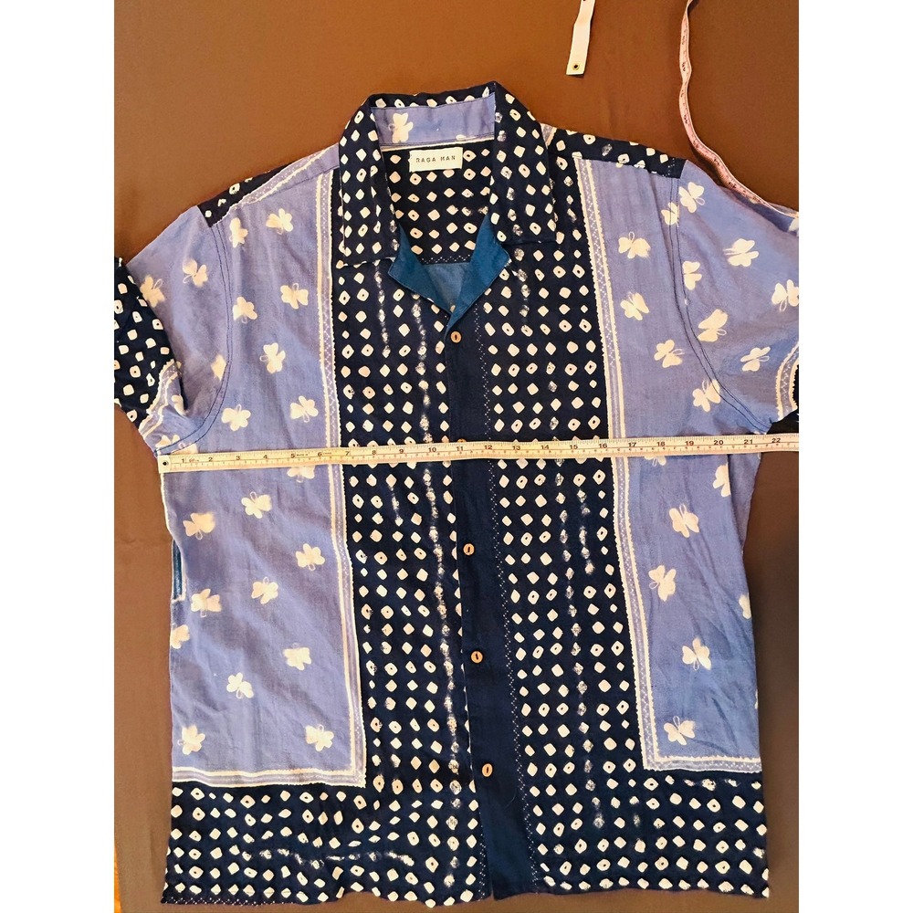NWT Raga Man Floral Blue Butterfly Dot Print Button Up Shirt Top Men Large L - Picture 3 of 6